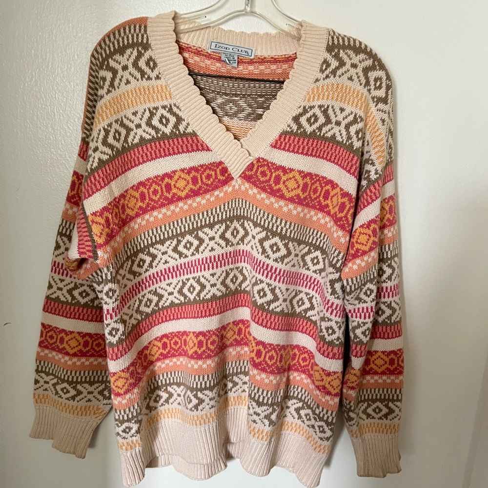 Izod Multicolor V-Neck Sweater vintage size medium cotton